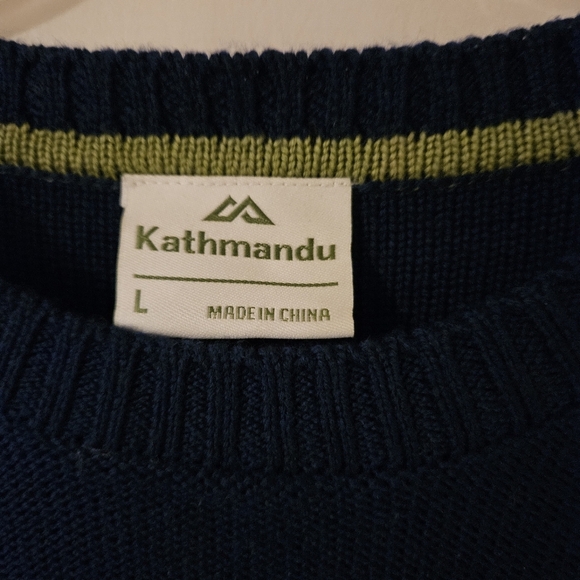 Kathmandu Mens 100% Merino Wool Sweater Size Large Blue Khaki Colorblock - Picture 2 of 7